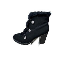 ADIAMO WOMEN'S BLACK MICRO-SUEDE/FAUX FUR RHINESTONE BLING ANKLE BOOTS SZ 9.5